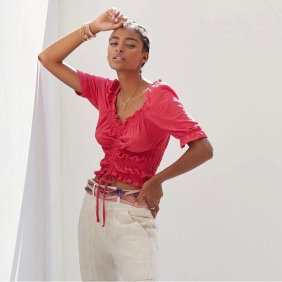 Anthropologie Pilcro Puff Sleeved Crop Top in Rose Red Pink Small - Picture 5 of 12